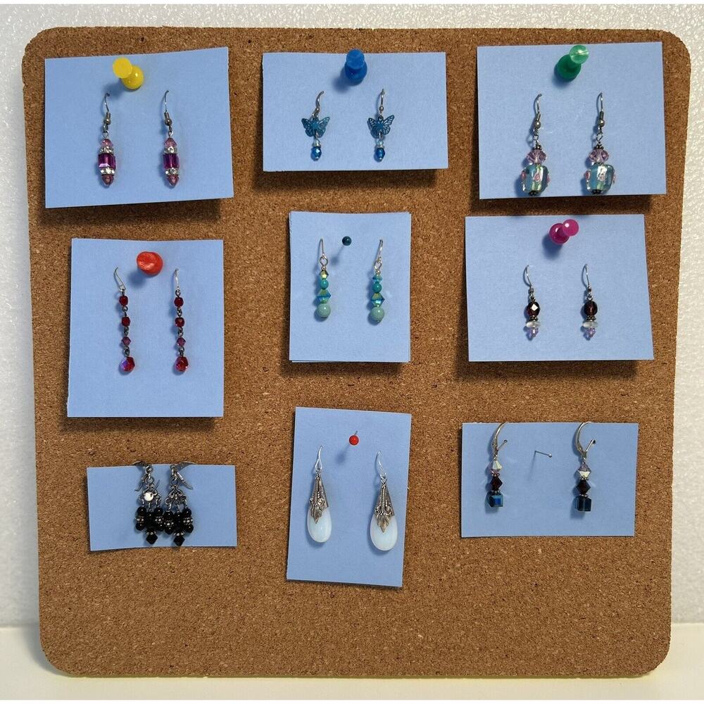 Earrings Lot Dangle 9 pair BEADS Blue Green Pink Red Black Butterflies